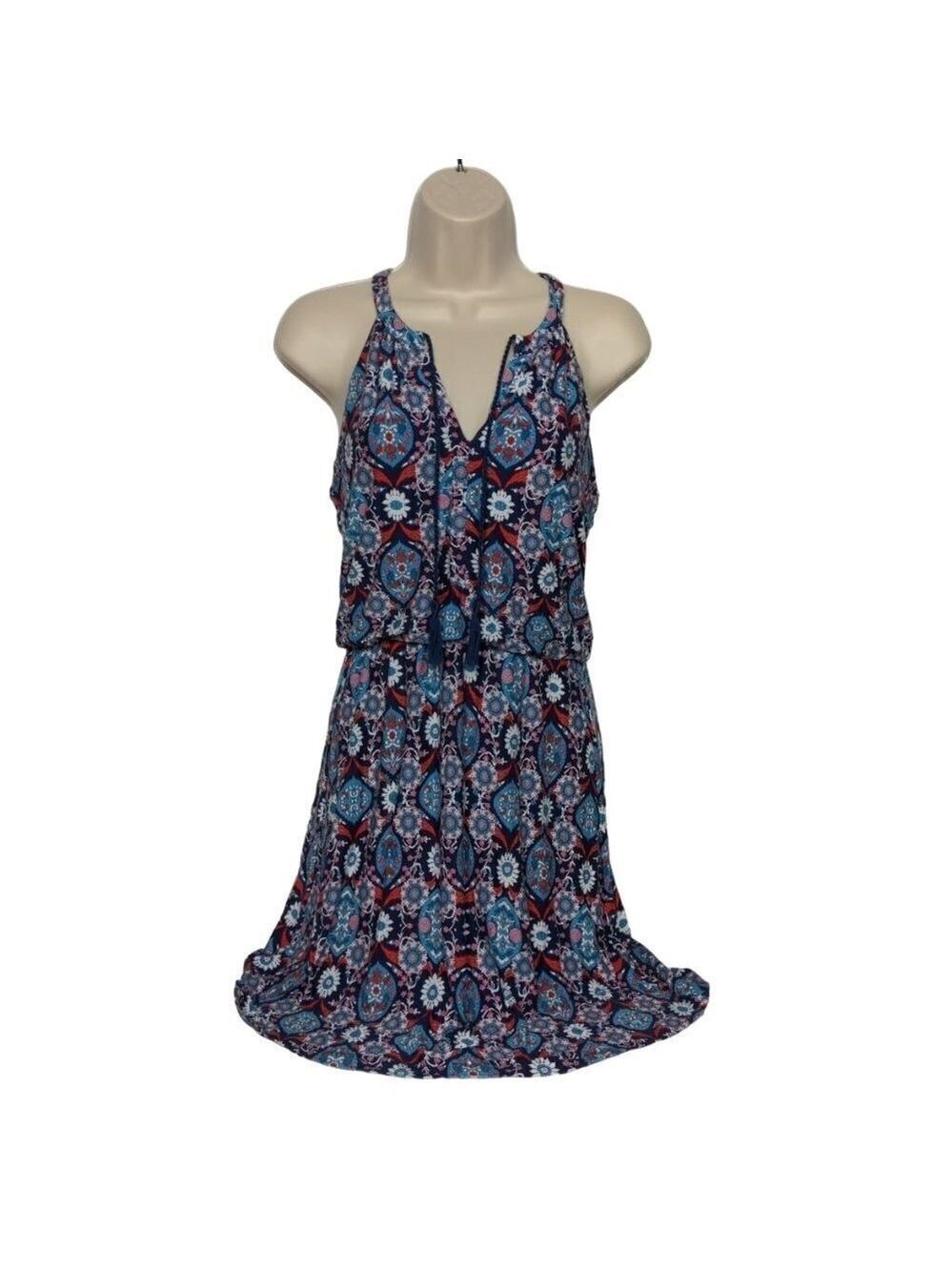 Antibes Blanc Red White Blue Floral Sun Dress Small